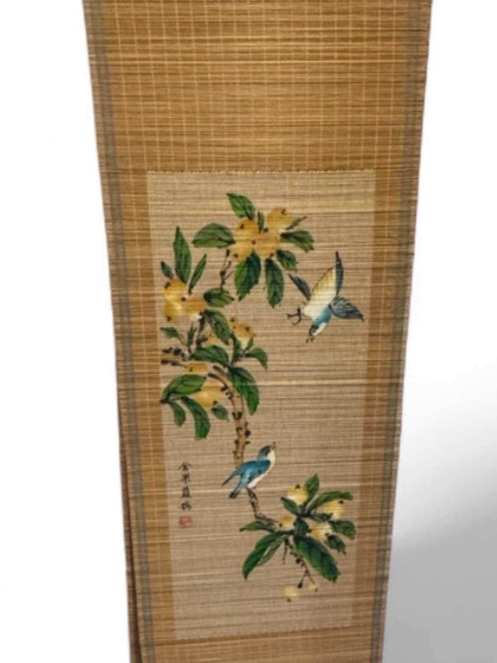 Vintage set of 2 Chinese Bamboo Slat Scrolka 14x20”